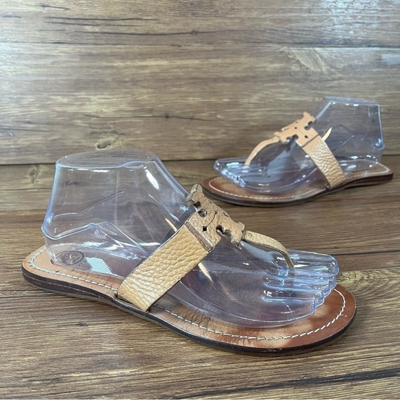 Tory Burch Moore Tan Leather Flip Flops Sandals Women’s Size 7.5 Shoes Slip-On - Picture 8 of 8